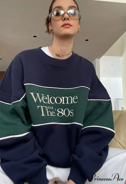 Blue Letter Stylish Print Sweatshirt