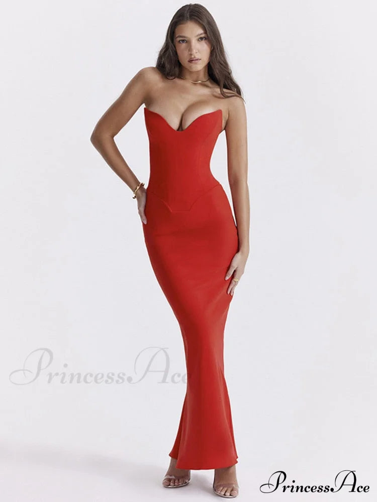 Bodycon - Off-Shoulder Fishbone Party Gown Club For Strapless Elegant Full-Length Women Night