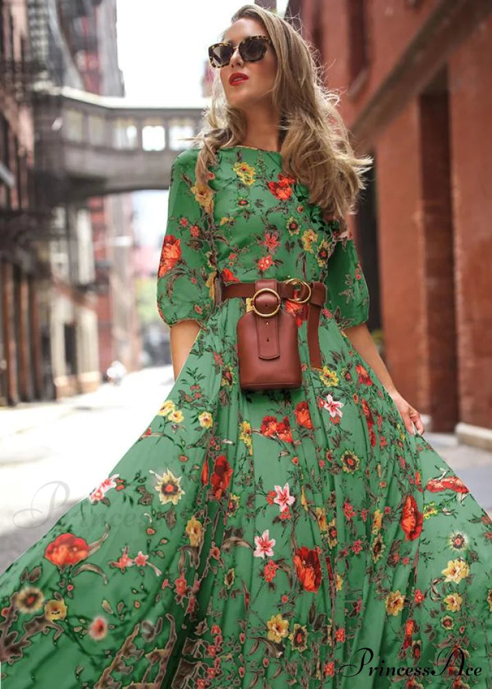 Bohemia Gown Full-Length Neck Half With Round And Flowered Sleeves M / White Dresses
