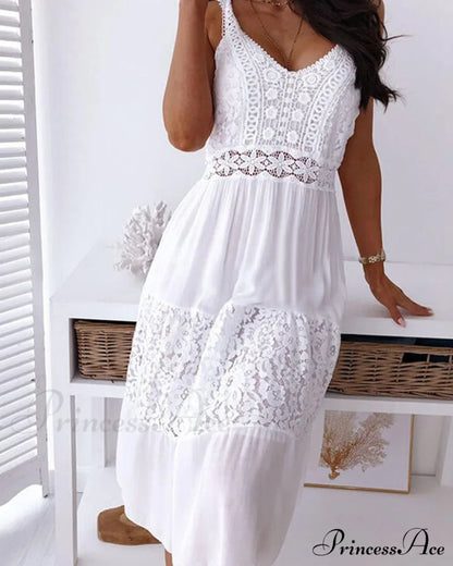 Boho Lace Dress White 23BF Casual Dresses Clothes Dresses Party Dresses Spring Summer vacation dresses