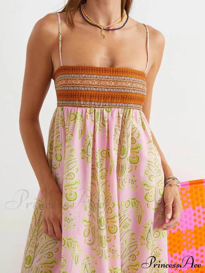 Bosnian Folk Floral Charming Thin Strap Midi Dress Dresses