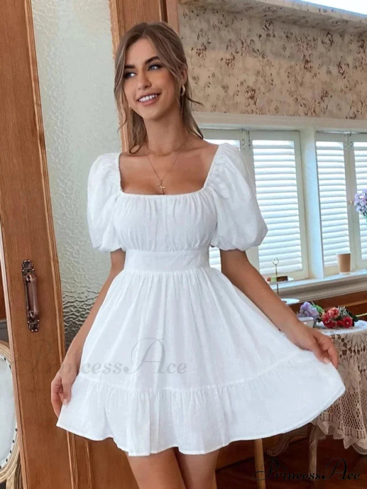 Bow Backpack Square Neck Dress Xs / White