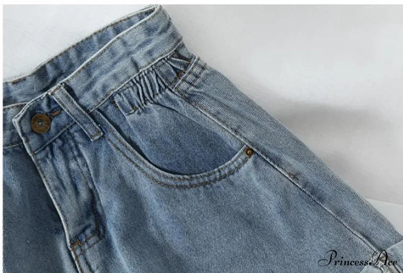 Brief Warm-Season Casual Waist Fashion Elastic Leg Women High Jeans Shorts Denim Wide Loose Size