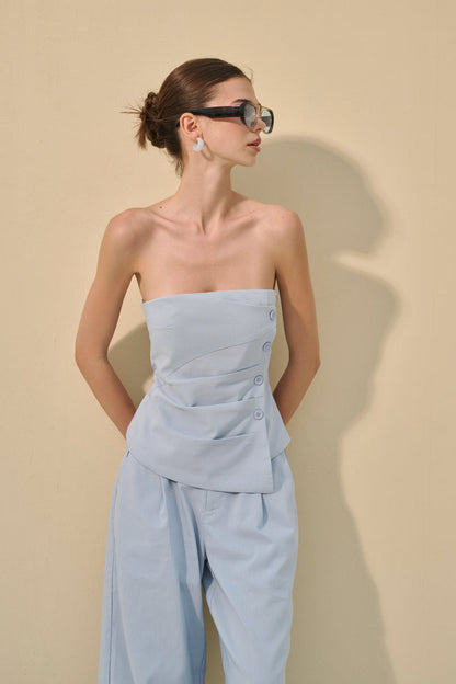 Button pleated bandeau & wide leg set