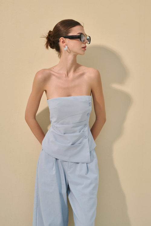 Button pleated bandeau & wide leg set
