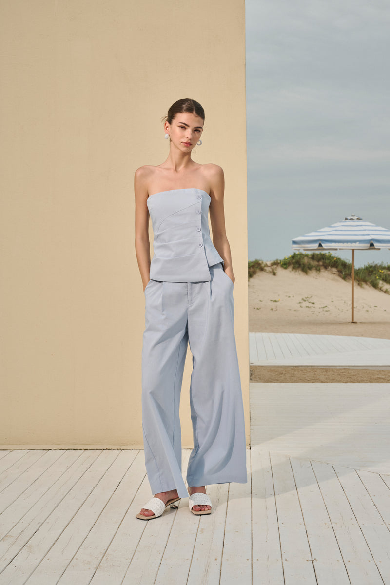 Button pleated bandeau & wide leg set