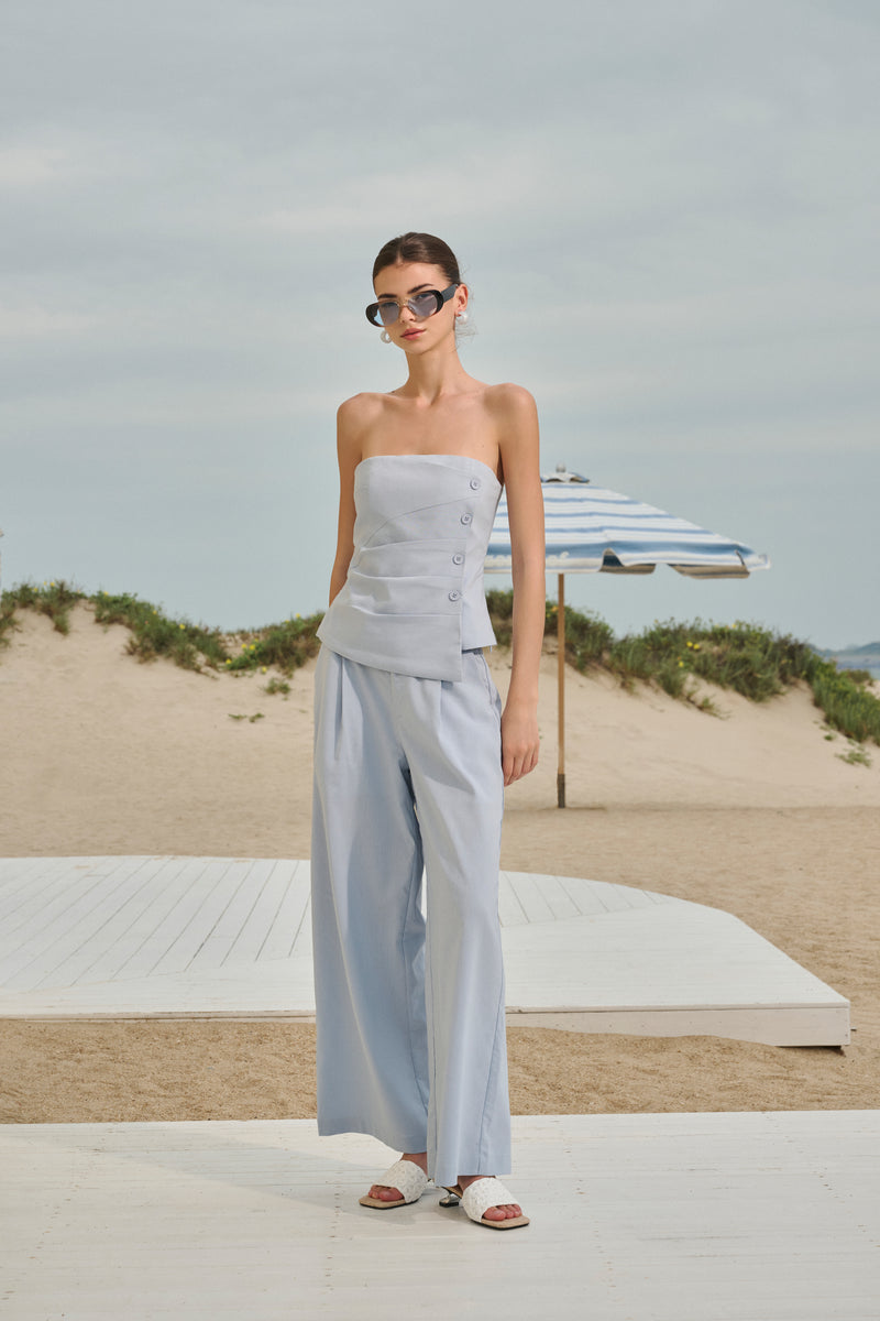 Button pleated bandeau & wide leg set