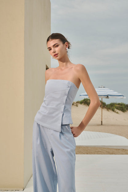 Button pleated bandeau & wide leg set