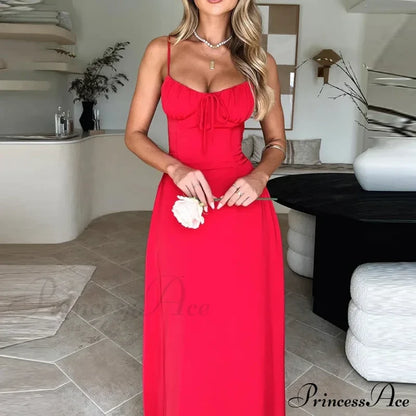 Cami Tie Up Charming Solid Maxi Dress Long