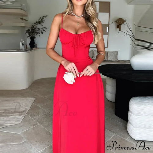 Cami Tie Up Charming Solid Maxi Dress Long