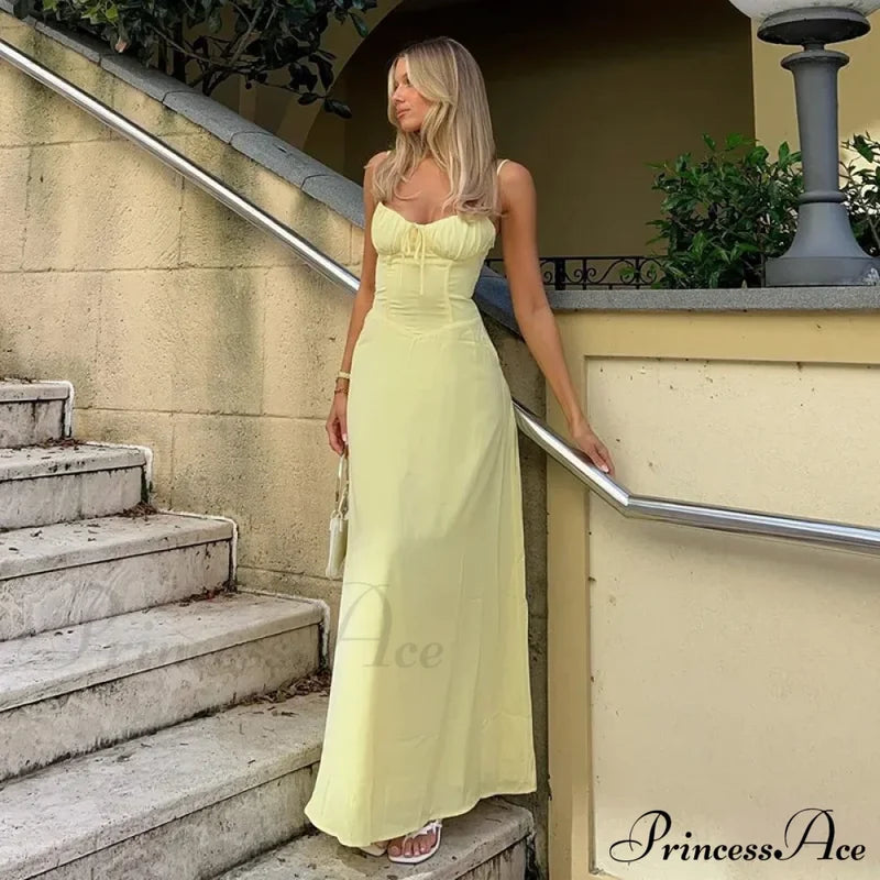 Cami Tie Up Charming Solid Maxi Dress Long