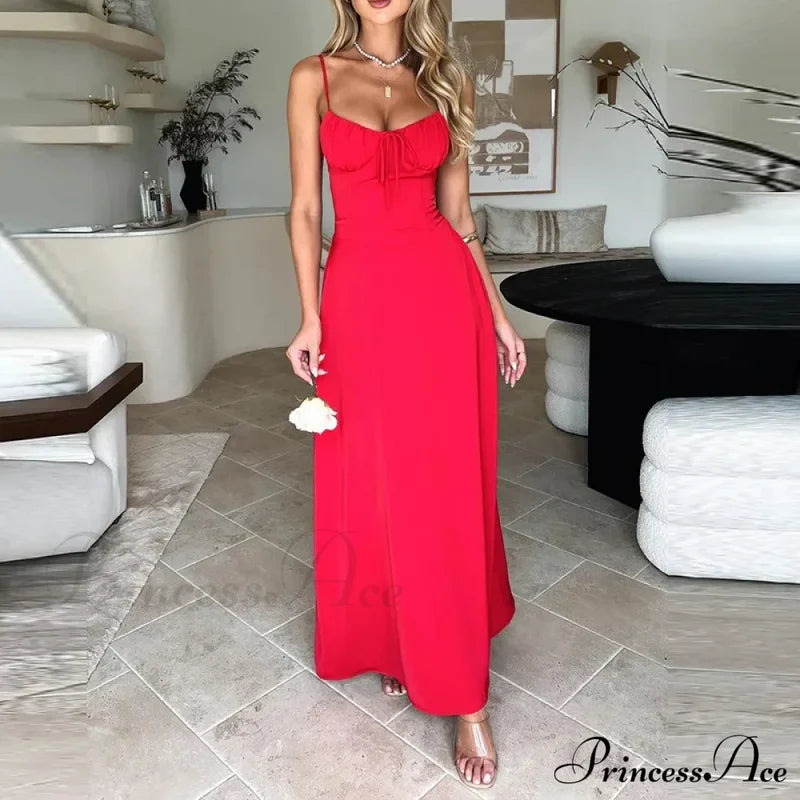 Cami Tie Up Charming Solid Maxi Dress Long