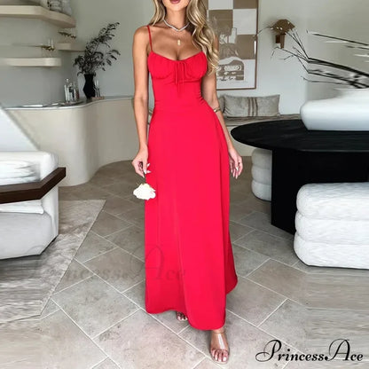 Cami Tie Up Charming Solid Maxi Dress Long