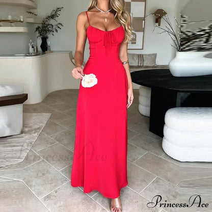 Cami Tie Up Charming Solid Maxi Dress Long