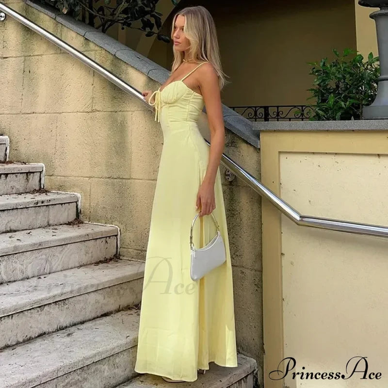 Cami Tie Up Charming Solid Maxi Dress Long