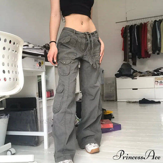 Cargo Streetwear Mom Pants Baggy Low Leg Waist 90S Denim Vintage Wide Jeans Trousers Trendy Korean