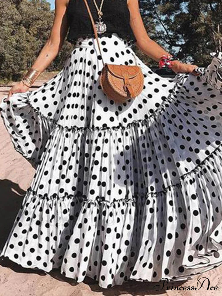Casual Long Polka Charming Dot Printed Halter Skirt Dresses
