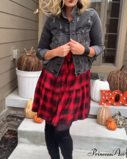 Casual Plaid Shirt Dress Dresses