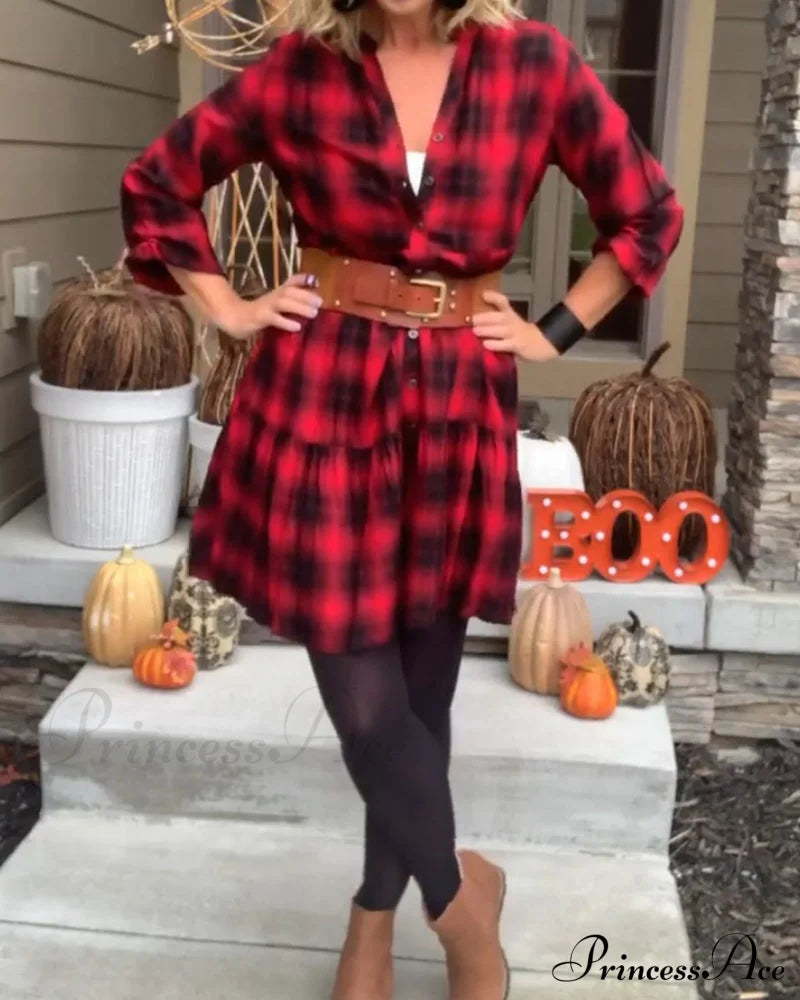 Casual Plaid Shirt Dress Dresses
