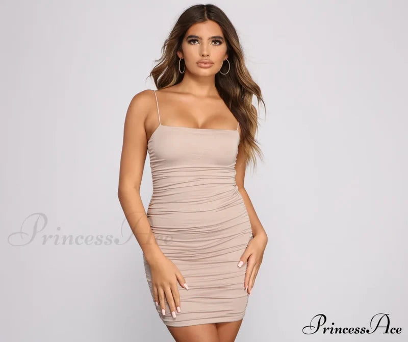 Casually Slay Square Neck Ruched Mini Dress - Lady Occasions