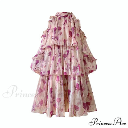 Coastal Gown Mini Long Casual Korean Flowered Arm Brief Elegant Style Party Bohemian Fashion Female