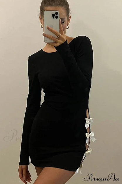 Cut Out Pack Hip Dress With Bow Black / M Mini Dresses