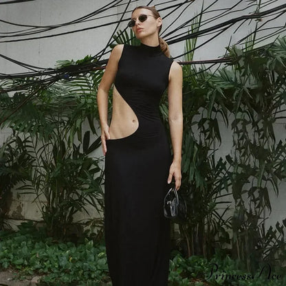 Cut Out Sleeveless Vestido Maxi Dress