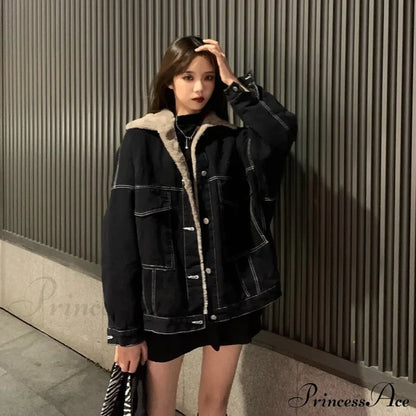 Dark Denim Stylish Fur Lining Jacket
