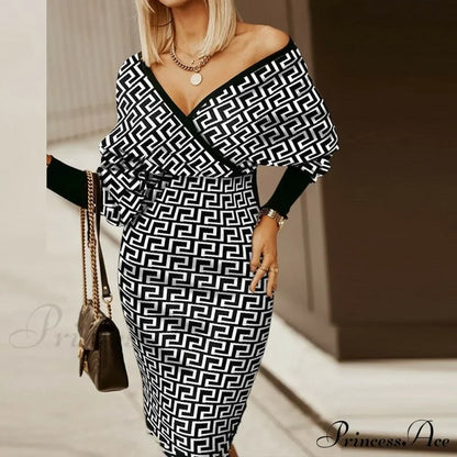 Deep - Party - V-Neck Plaid Gown Long Hip Streetwear Arm Spring Casual Autumn Gown Striped Vestidos