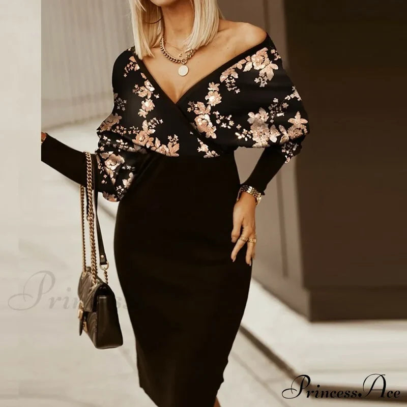 Deep - Party - V-Neck Plaid Gown Long Hip Streetwear Arm Spring Casual Autumn Gown Striped Vestidos
