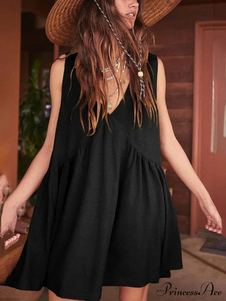 Deep V Wide Charming Strap Mini Tank Dress Dresses