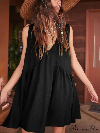 Deep V Wide Charming Strap Mini Tank Dress Dresses