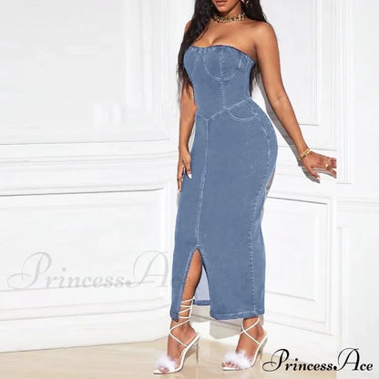 Denim Dreams Stylish Lace-Up Mini Dress Casual Dresses