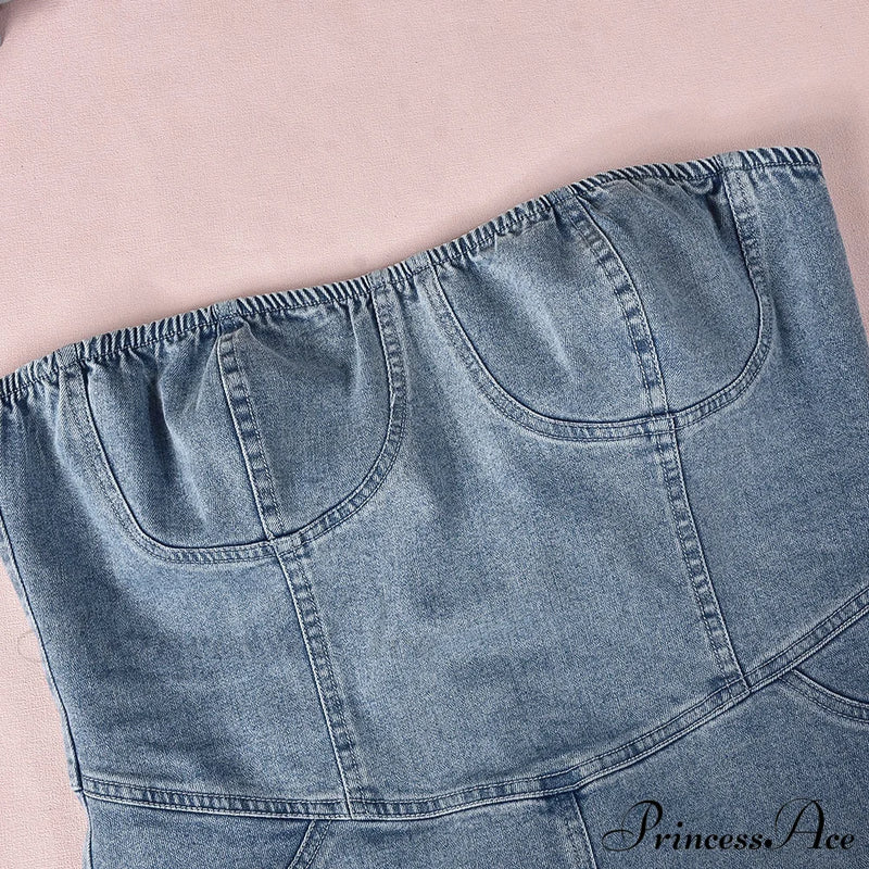 Denim Dreams Stylish Lace-Up Mini Dress Casual Dresses