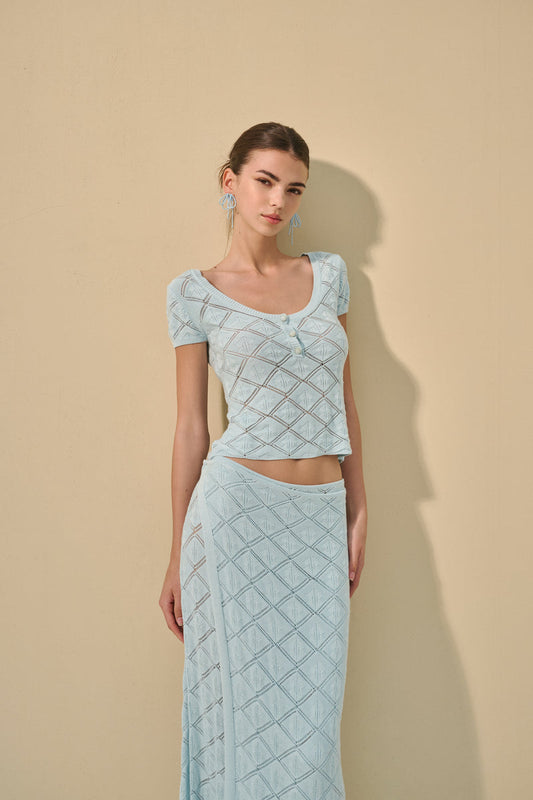 Diamond knit top & wrap maxi skirt