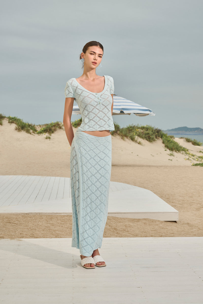Diamond knit top & wrap maxi skirt