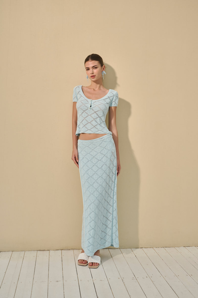Diamond knit top & wrap maxi skirt