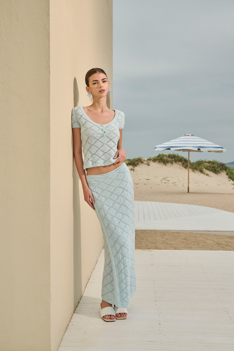 Diamond knit top & wrap maxi skirt
