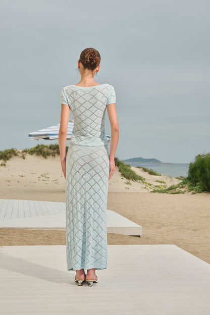 Diamond knit top & wrap maxi skirt