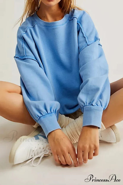 Edge Raw Neck Crew Sweatshirt Blue / S Sweatshirts