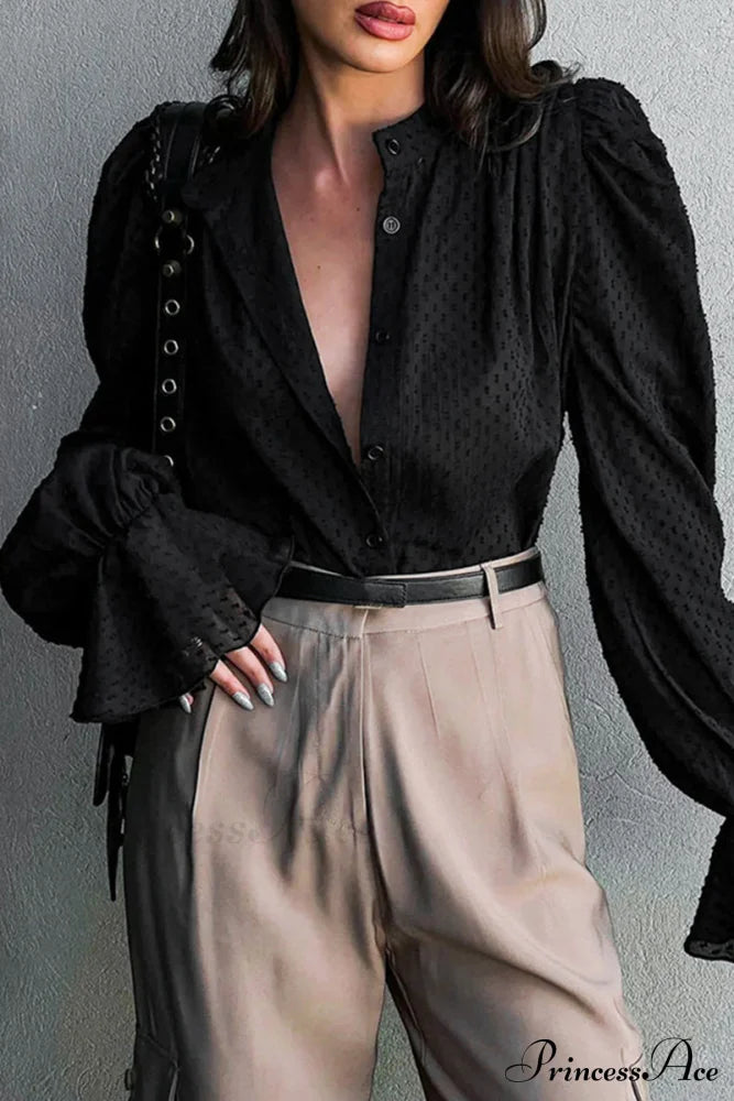 Elegant Neckline Mandarin - Flounce Blouse Solid 3 Color Options Tops/Blouses & Shirts
