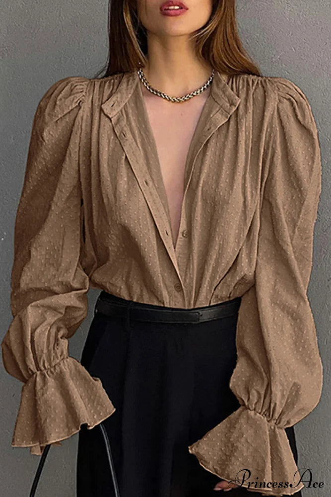 Elegant Neckline Mandarin - Flounce Blouse Solid 3 Color Options Tops/Blouses & Shirts