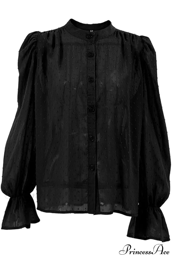 Elegant Neckline Mandarin - Flounce Blouse Solid 3 Color Options Tops/Blouses & Shirts
