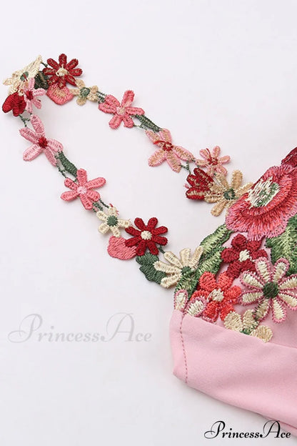 Embroidered Floral Strappy Dress Midi Dresses