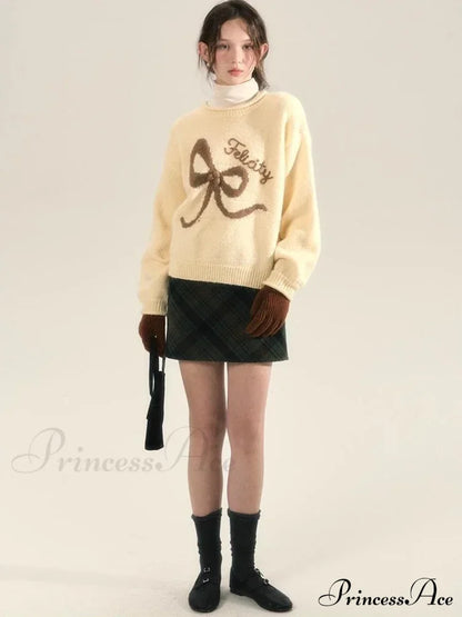 Embroidery Elegant Bow Sweater Sweaters-L