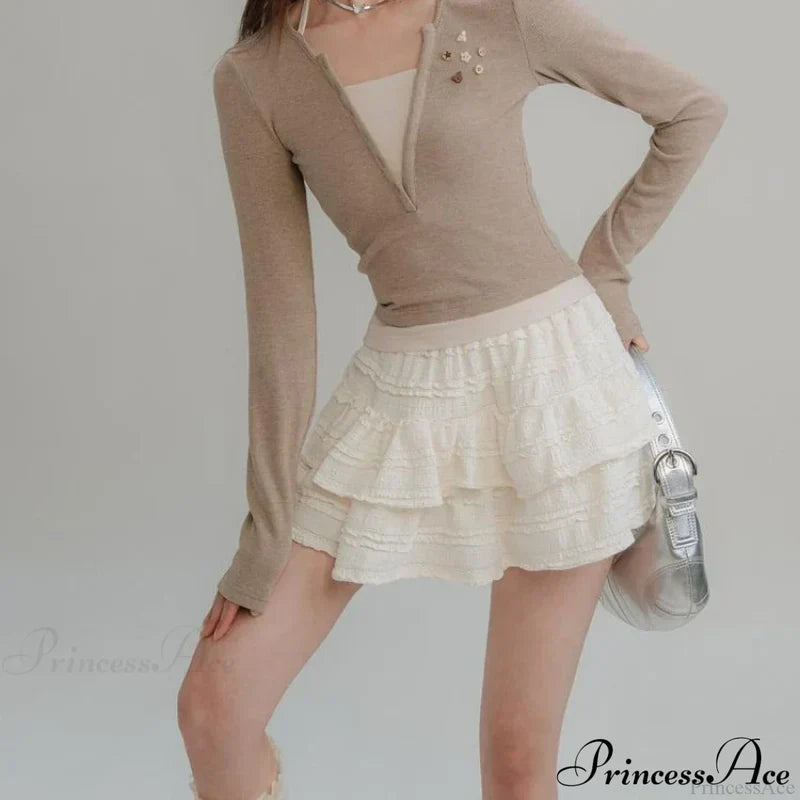 Fairycore White Lace Patchwork Layered Skirt