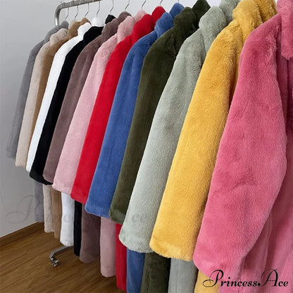 Faux Fur Stylish Long Belted Coat Coats-L