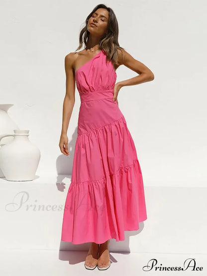Feathers Strapless Sleeveless Split Hem Evening Maxi Dress Rose Red / S