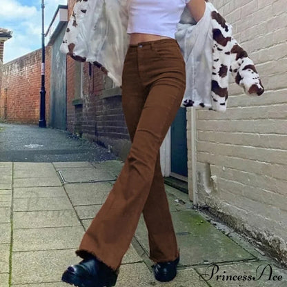 Flared High Black Jeans And In Waist Brown For Khaki Women Jeans / M