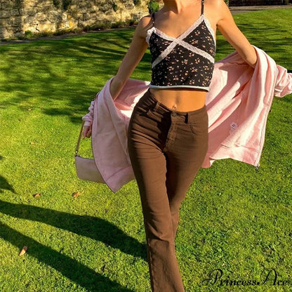 Flared High Black Jeans And In Waist Brown For Khaki Women